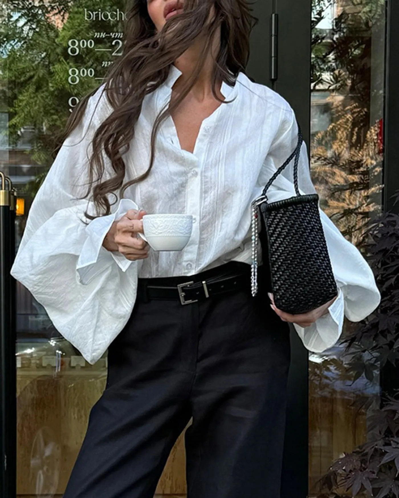 White Poet Sleeve Collar Shirt sold by rihoas