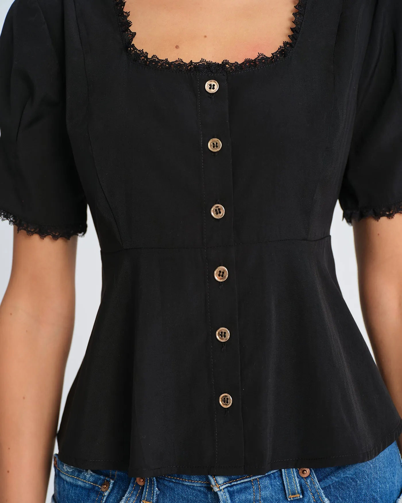 Black Square Neck Lace Blouse sold by rihoas product image thumbnail 2