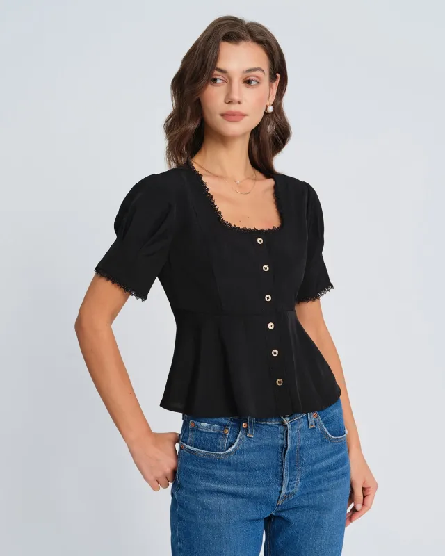 Black Square Neck Lace Blouse sold by rihoas