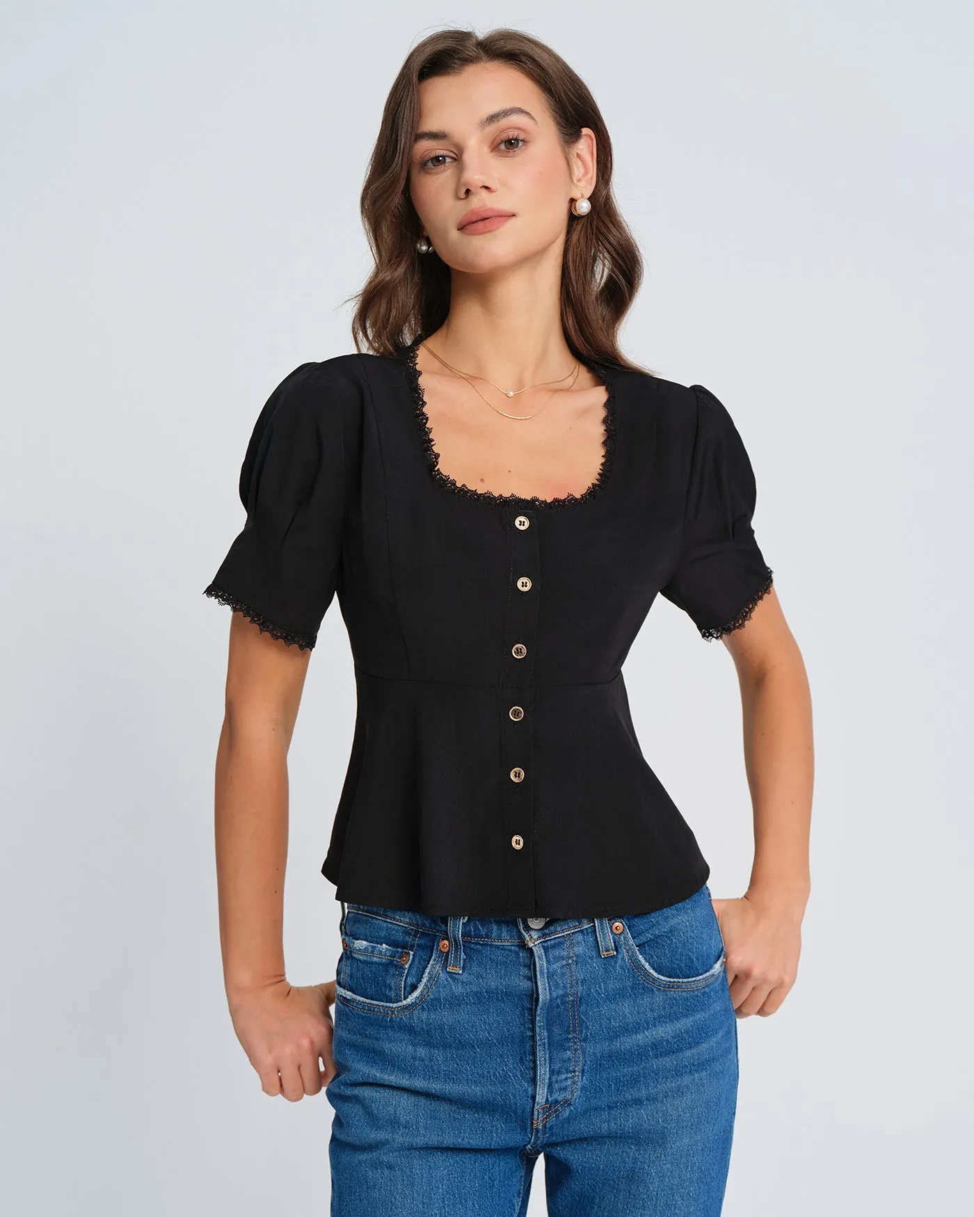 Black Square Neck Lace Blouse sold by rihoas product image thumbnail 3