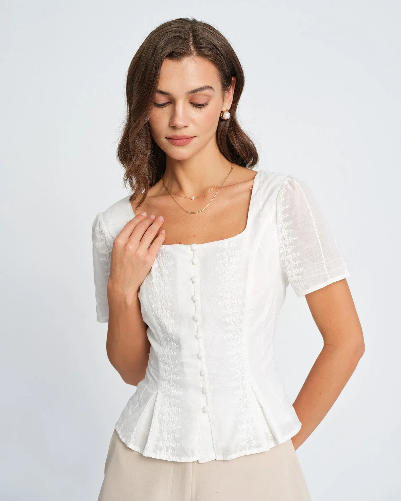 White Floral Textured Blouse sold by rihoas