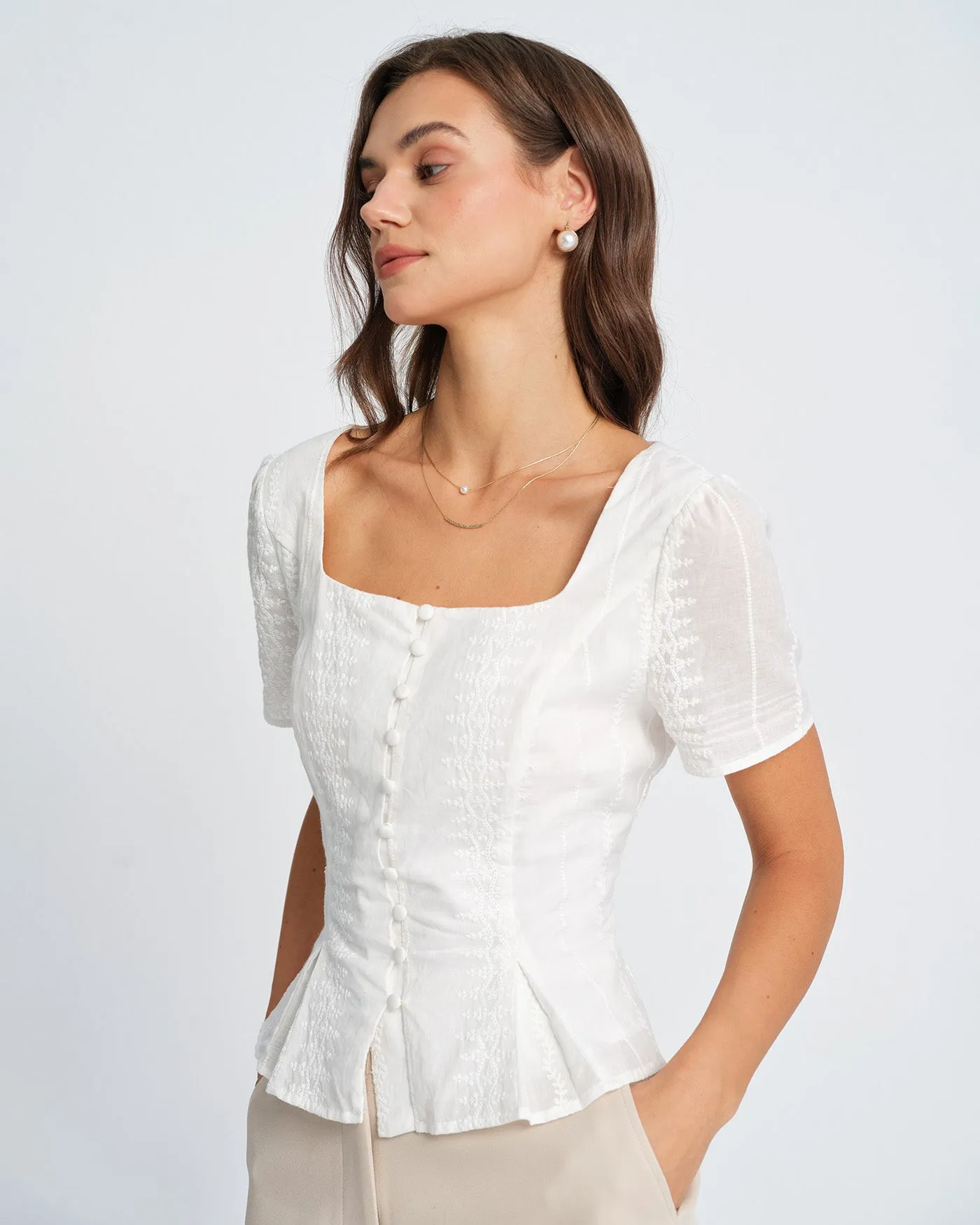 White Floral Textured Blouse sold by rihoas product image thumbnail 2