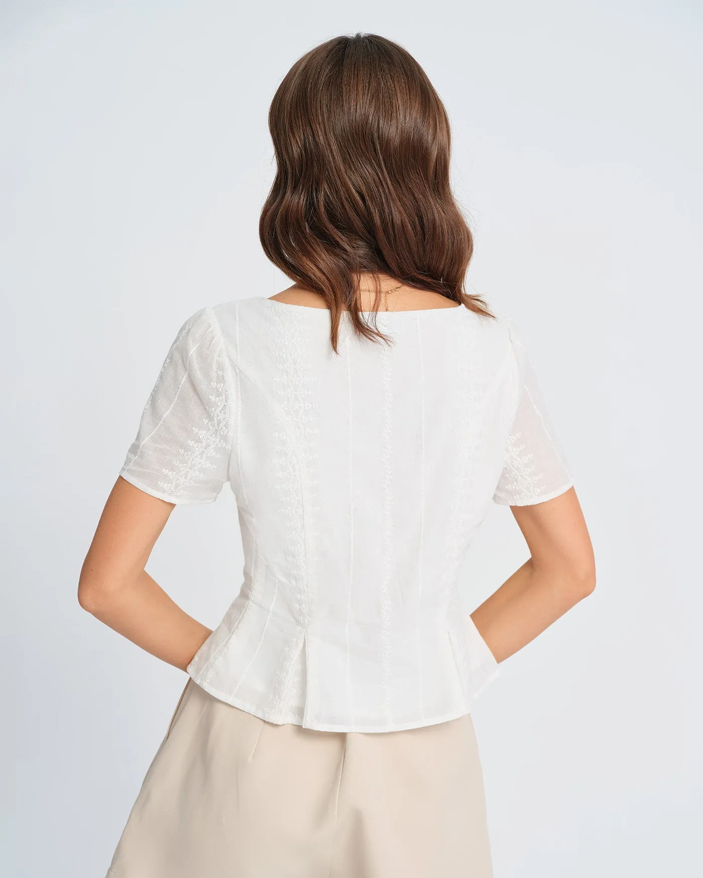 White Floral Textured Blouse sold by rihoas product image thumbnail 5