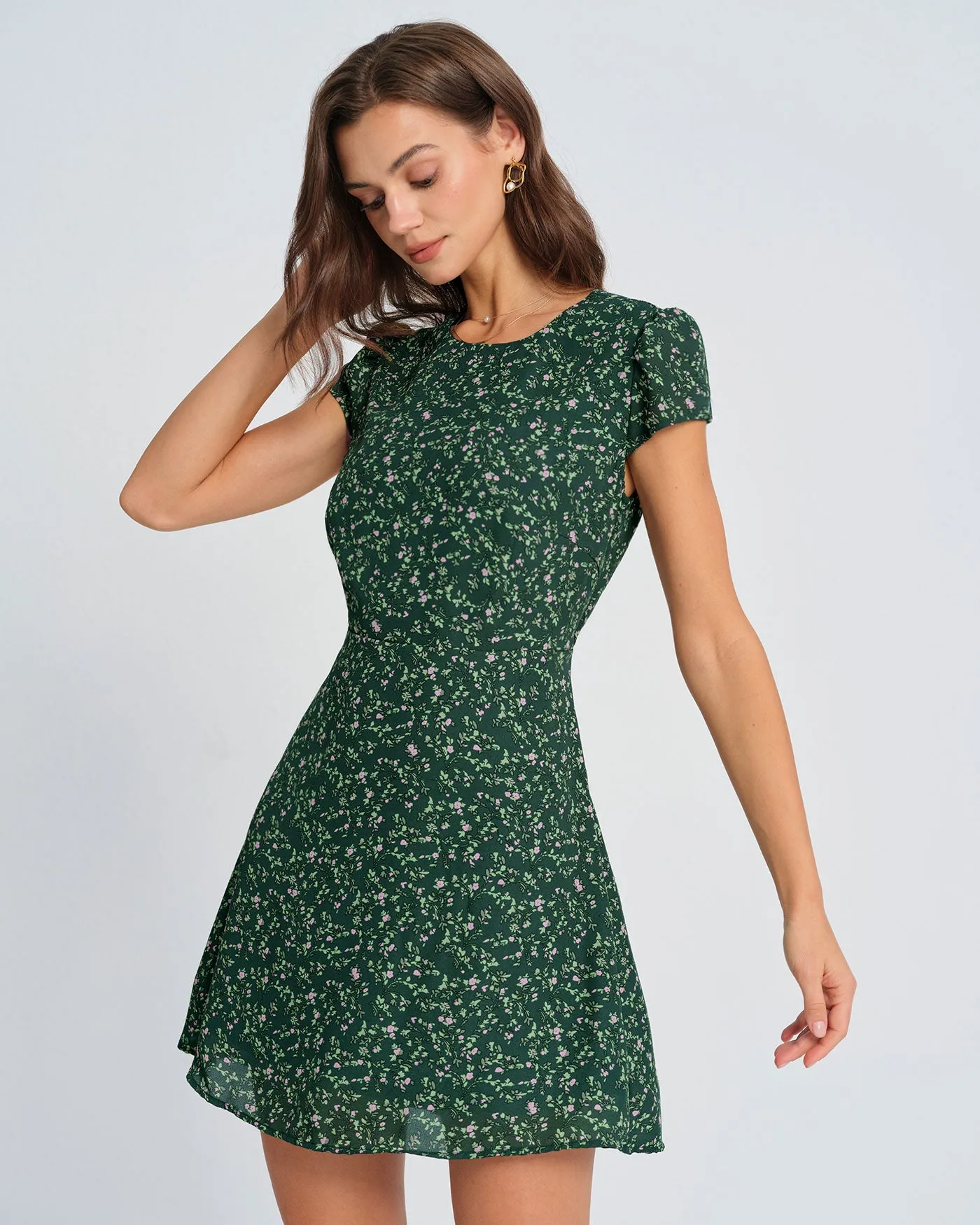 Green Floral Mini Dress sold by rihoas