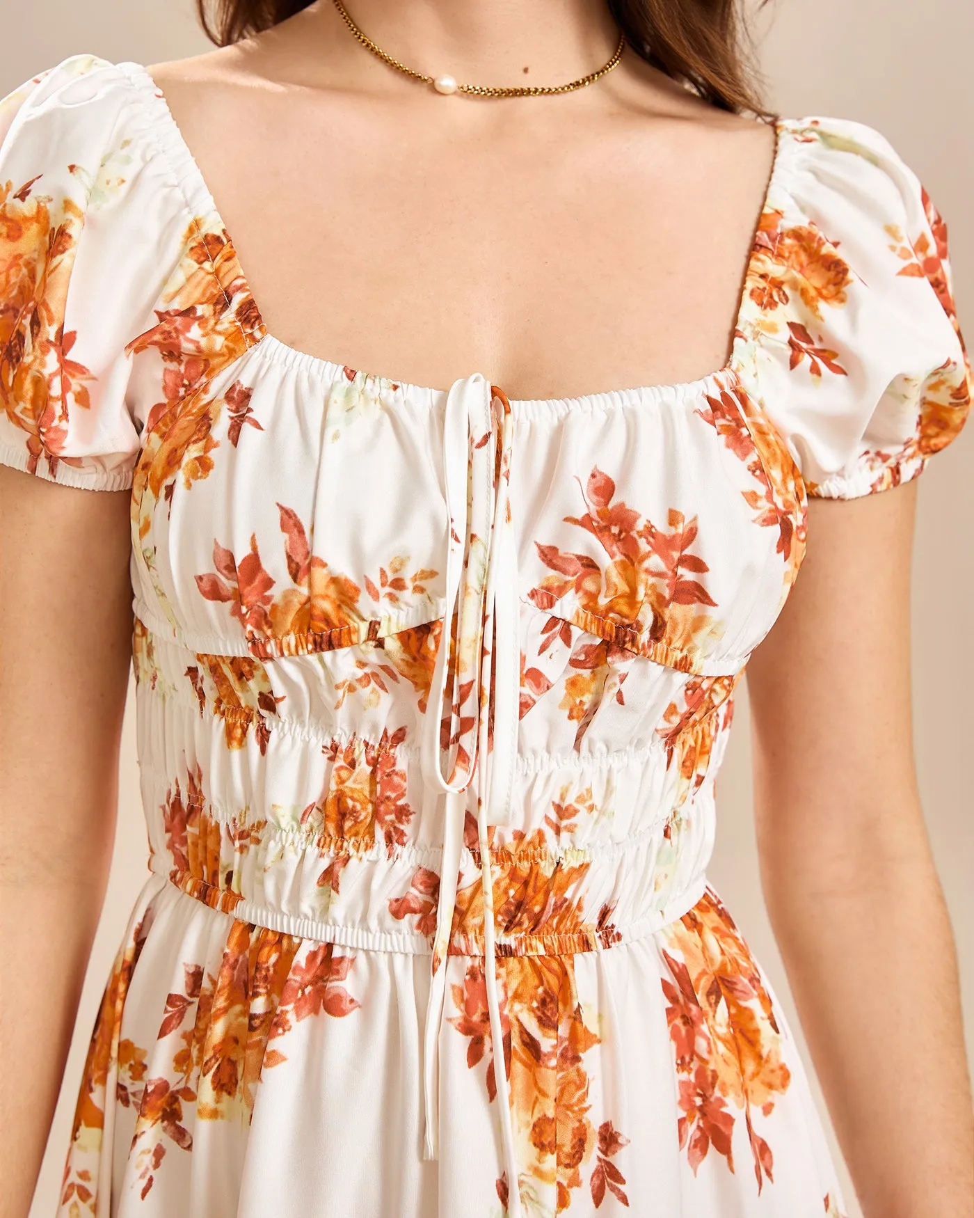 Apricot Square Neck Floral Maxi Dress sold by rihoas product image thumbnail 2