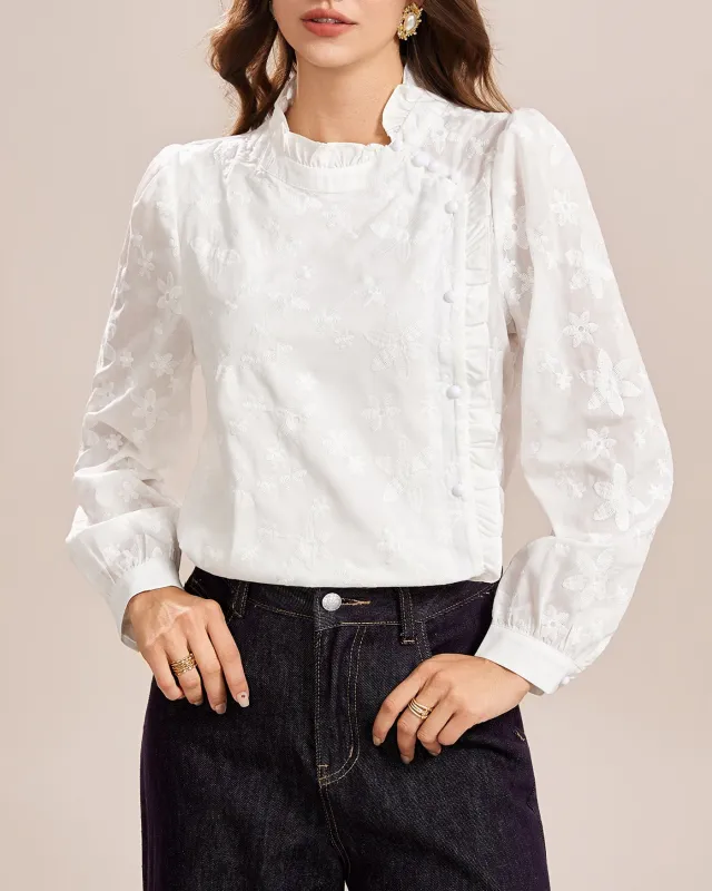 White Jacquard Button Shirt sold by rihoas