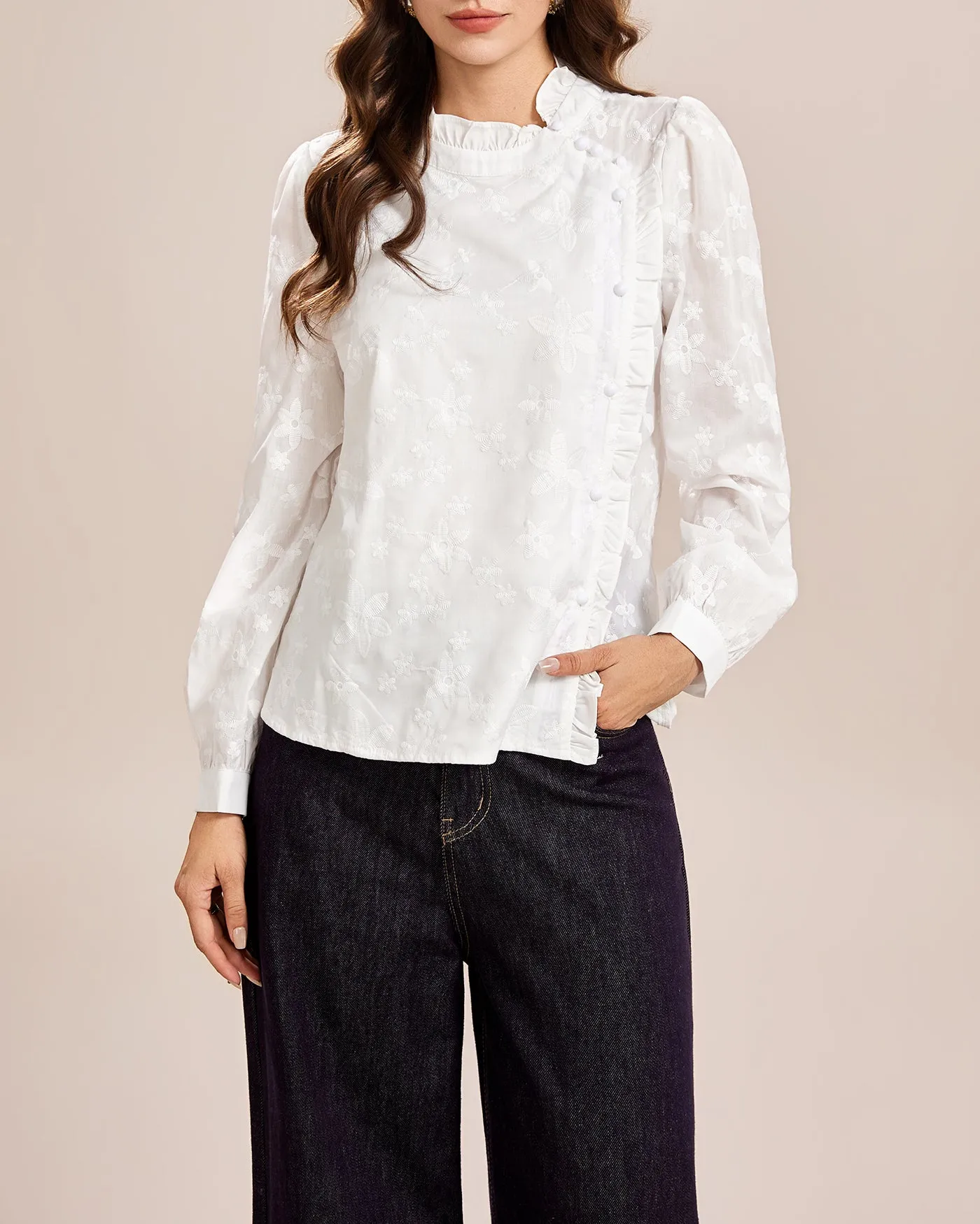 White Jacquard Button Shirt sold by rihoas product image thumbnail 3