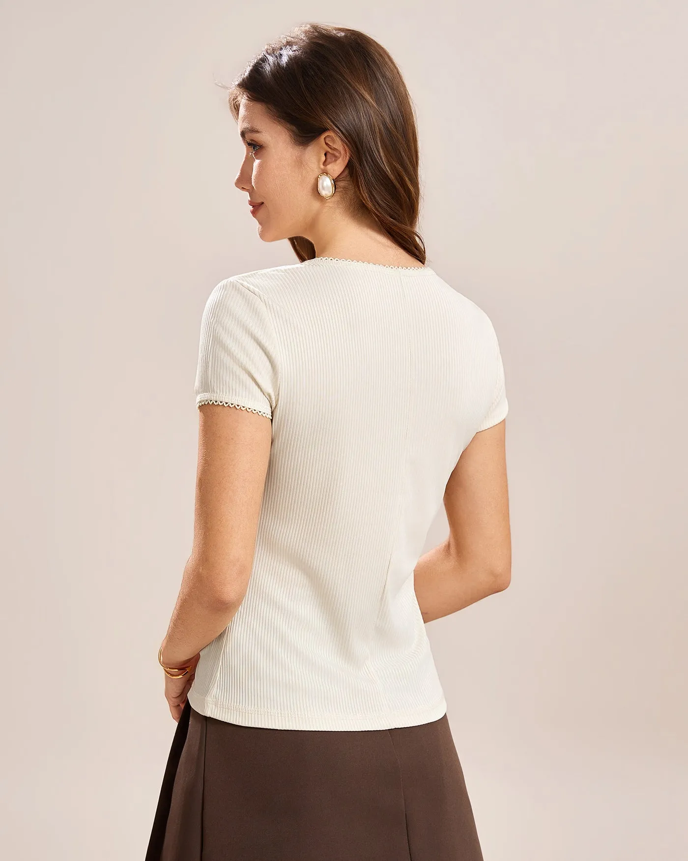 Apricot Round Neck Button Tee sold by rihoas product image thumbnail 5
