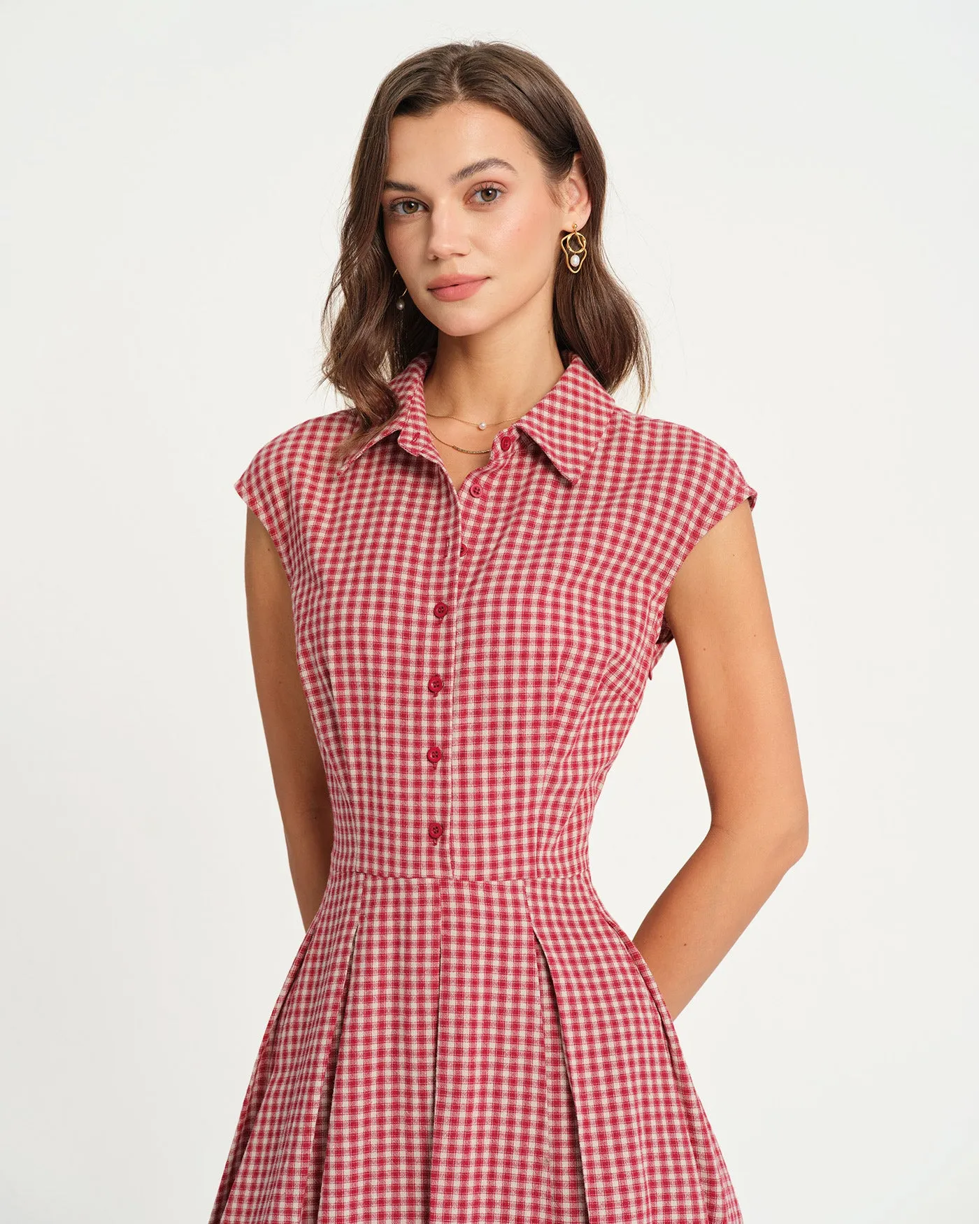 Red Plaid Collar Midi Dress sold by rihoas product image thumbnail 3