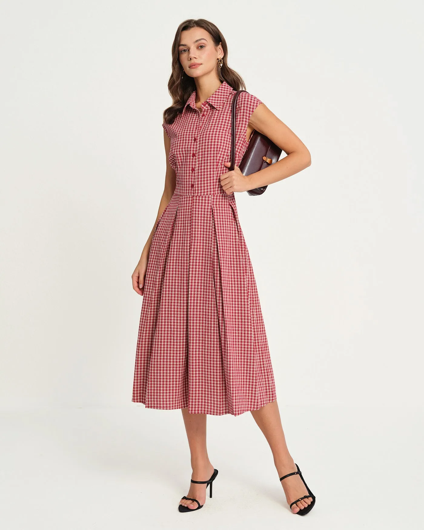 Red Plaid Collar Midi Dress sold by rihoas product image thumbnail 5
