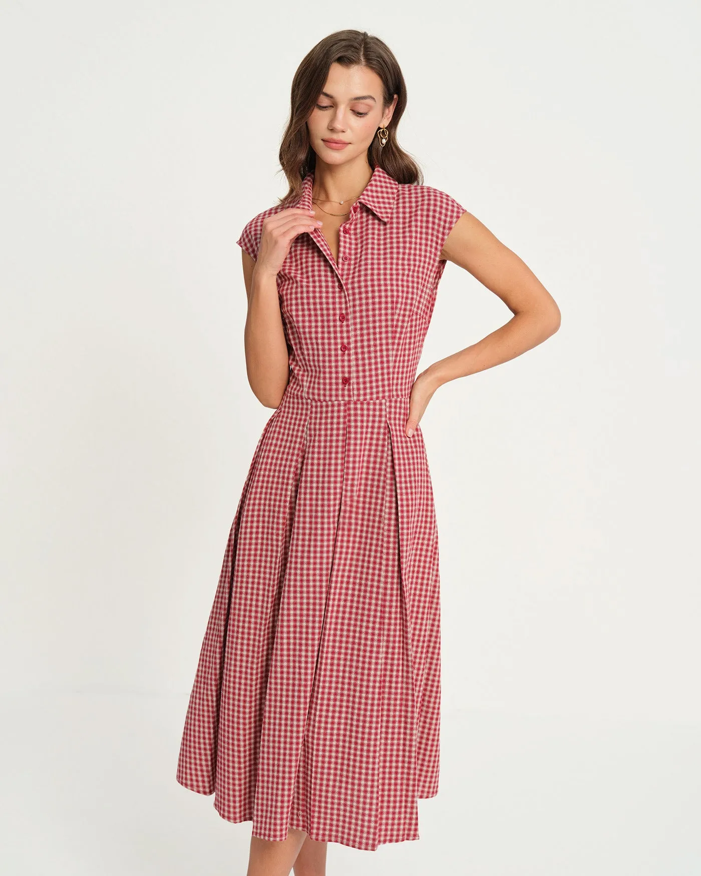 Red Plaid Collar Midi Dress sold by rihoas product image thumbnail 4