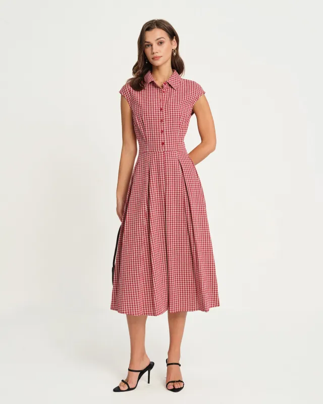 Red Plaid Collar Midi Dress sold by rihoas