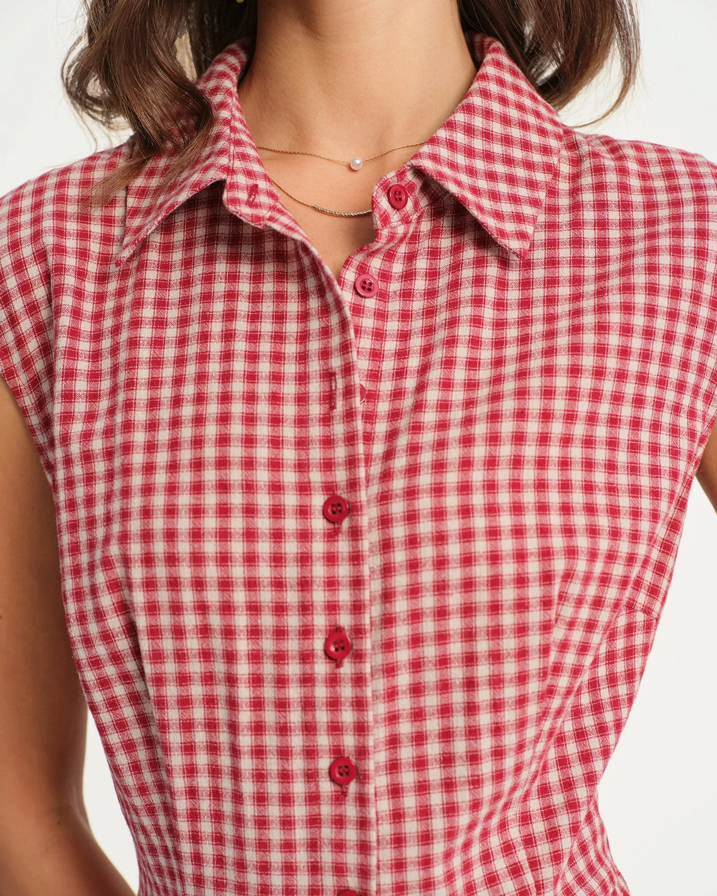 Red Plaid Collar Midi Dress sold by rihoas product image thumbnail 2