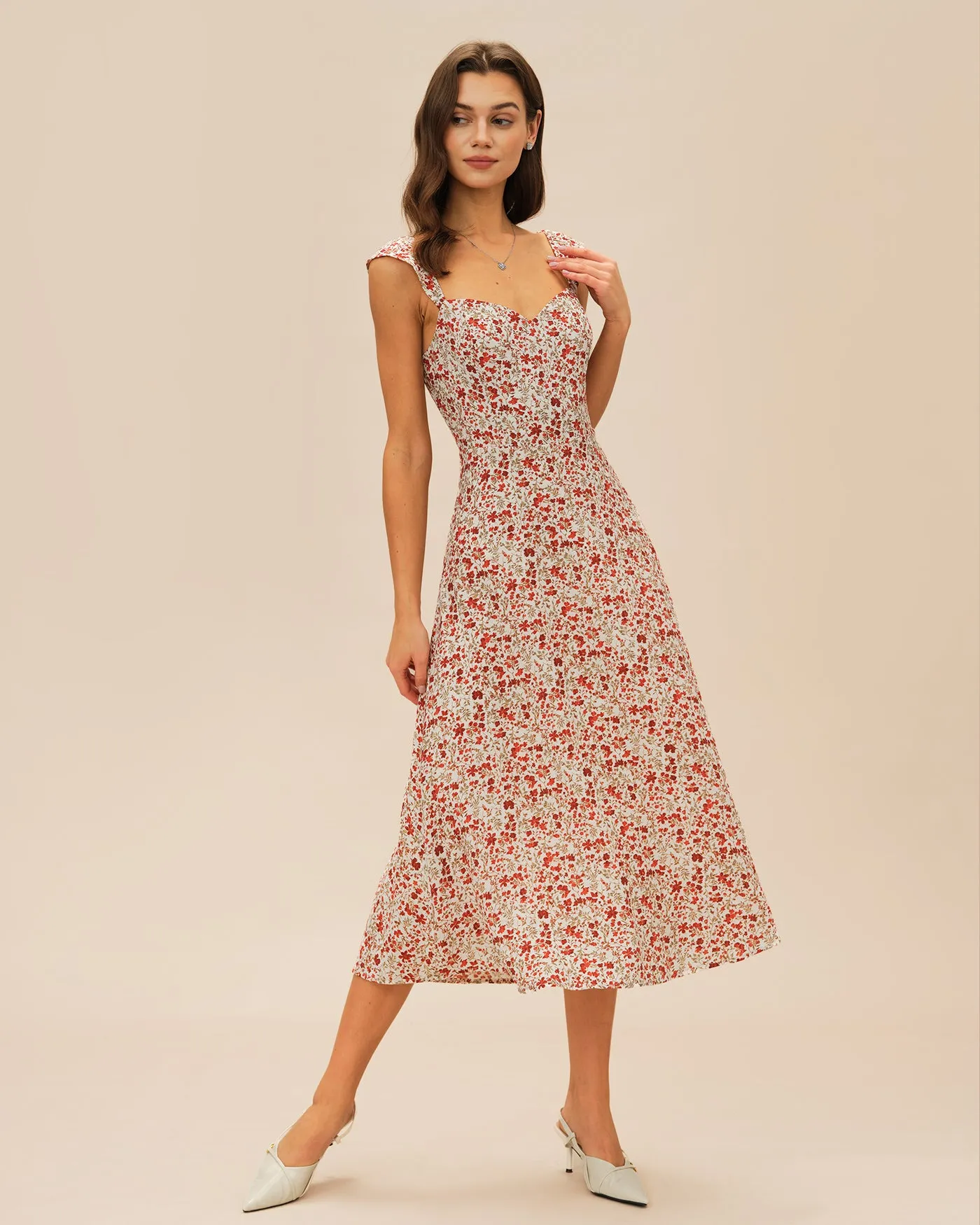 Red Floral Slip Midi Dress sold by rihoas product image thumbnail 4