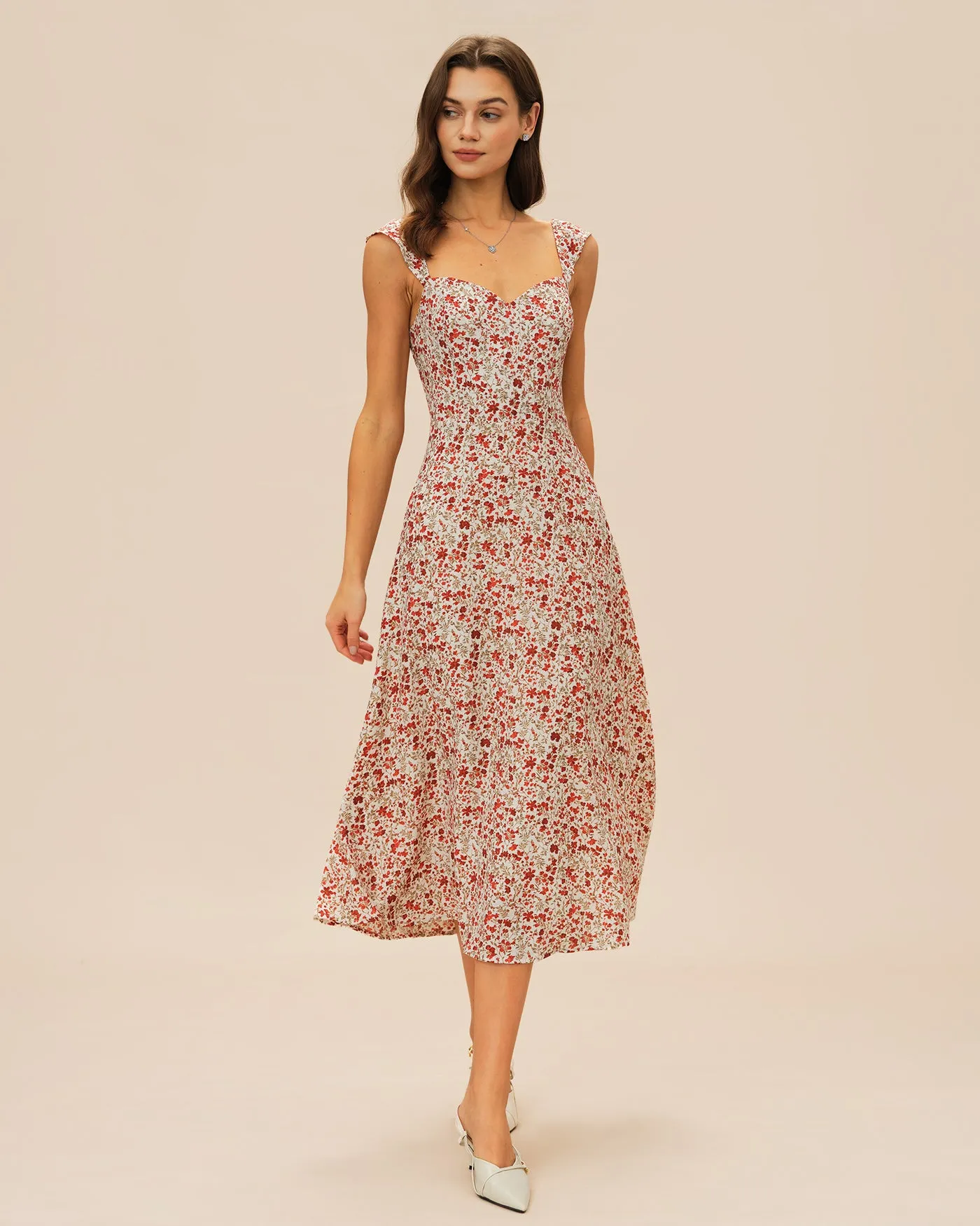 Red Floral Slip Midi Dress sold by rihoas product image thumbnail 3