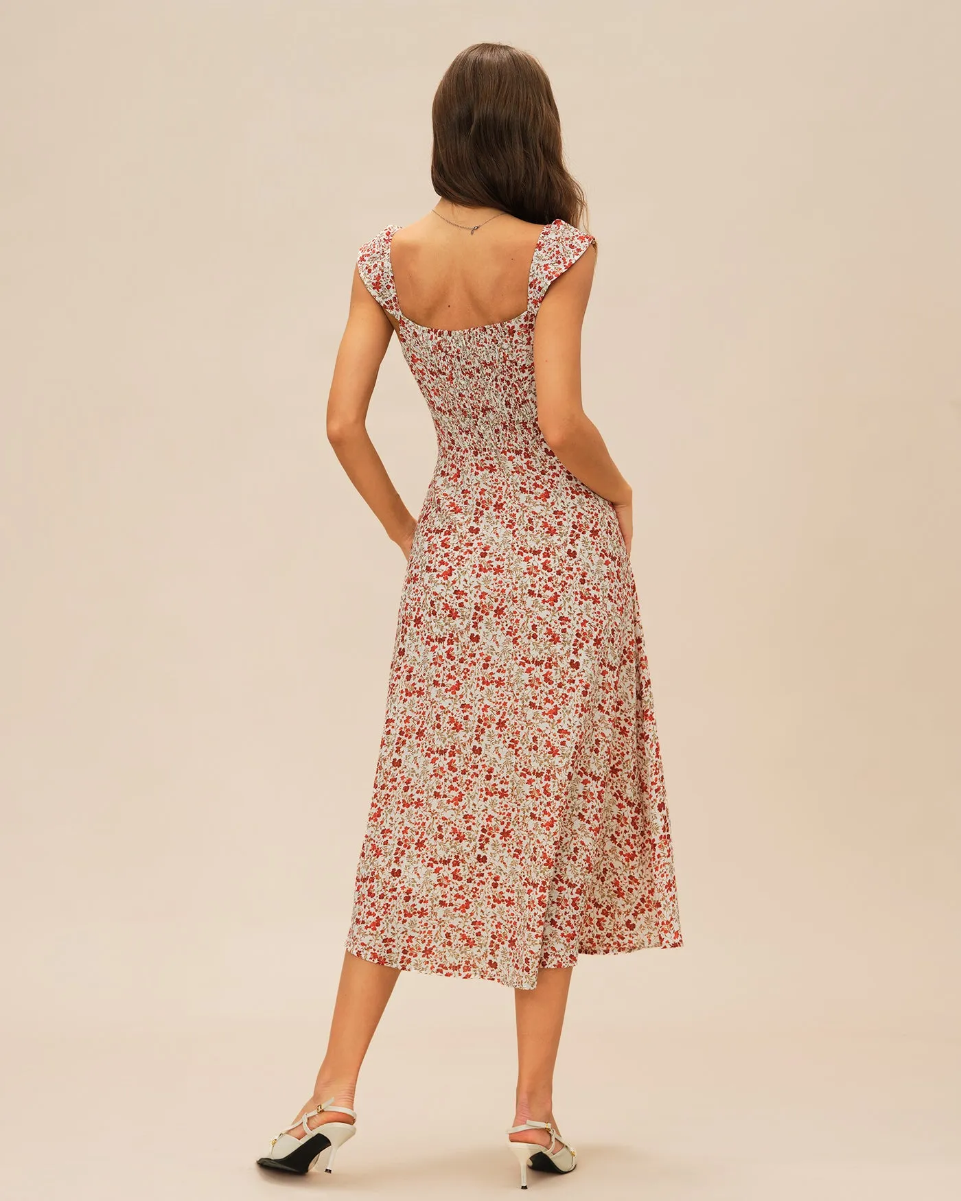Red Floral Slip Midi Dress sold by rihoas product image thumbnail 5