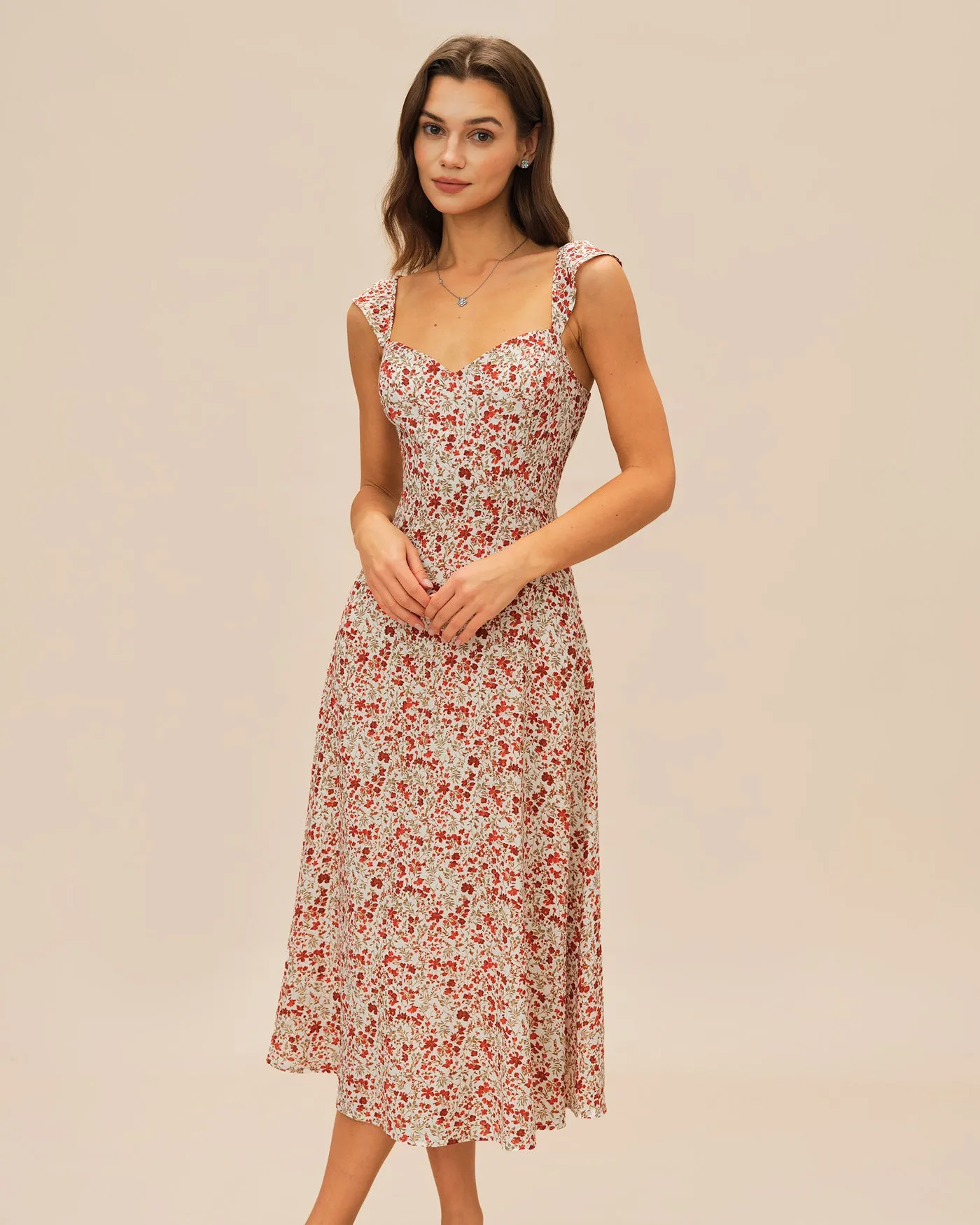 Red Floral Slip Midi Dress sold by rihoas