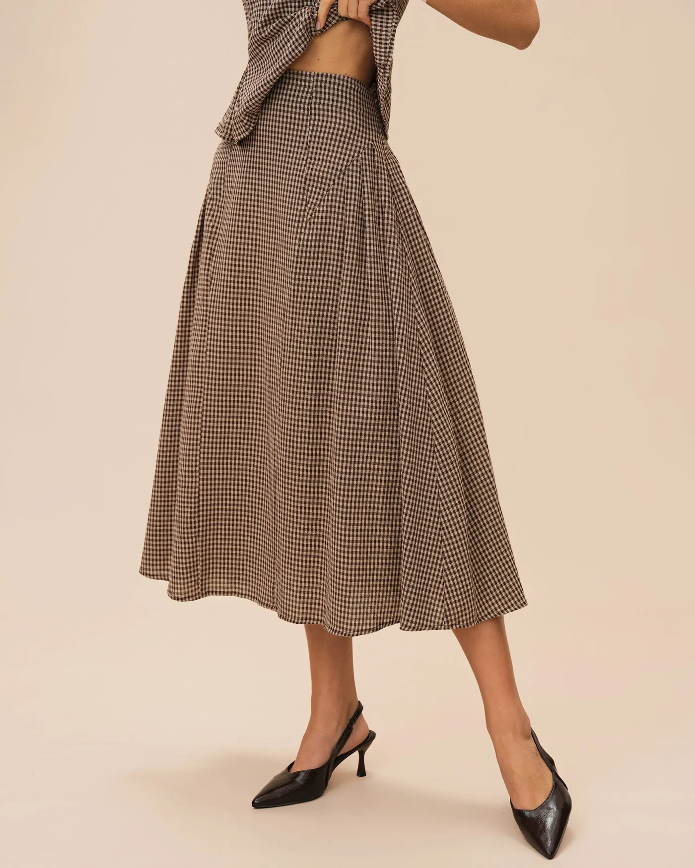Brown Plaid Midi Skirt sold by rihoas