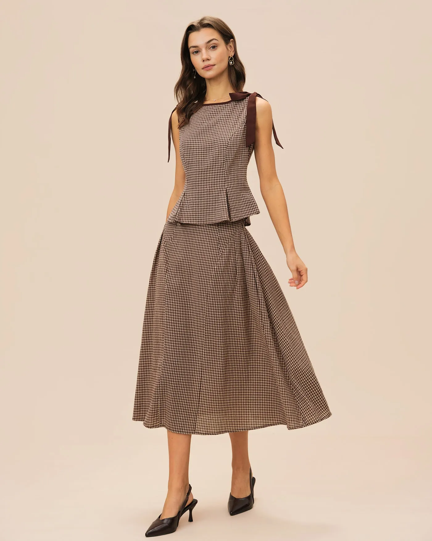 Brown Plaid Midi Skirt sold by rihoas product image thumbnail 4