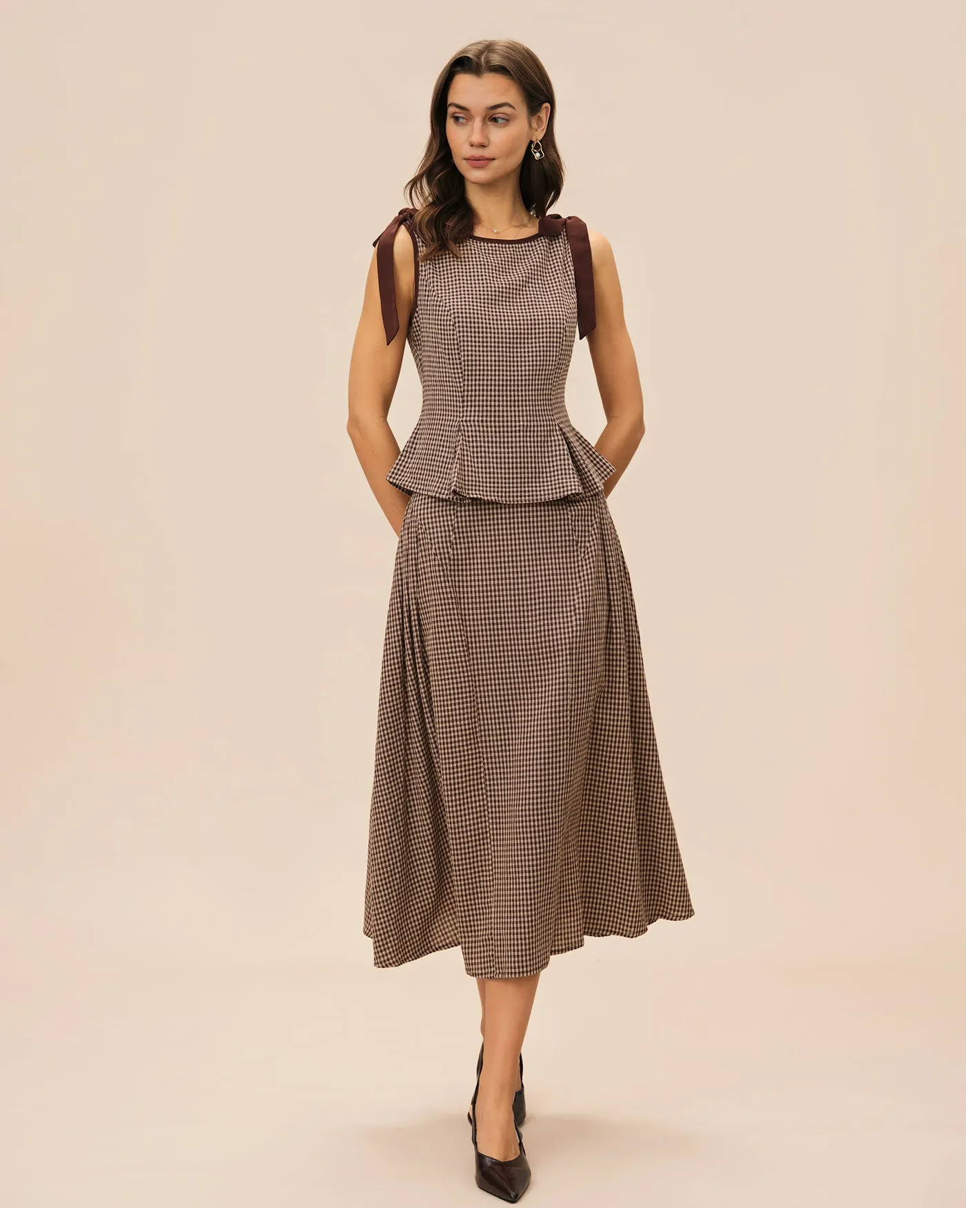 Brown Plaid Midi Skirt sold by rihoas product image thumbnail 5