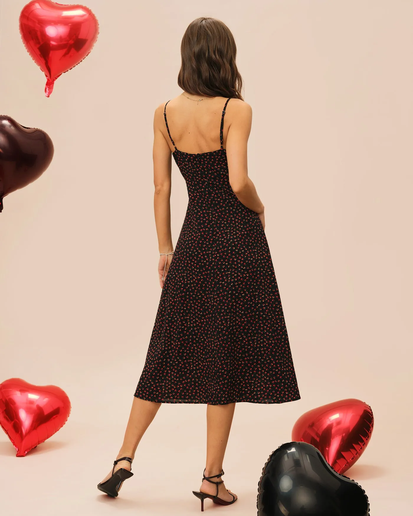 Black Floral Slip A-Line Midi Dress sold by rihoas product image thumbnail 5