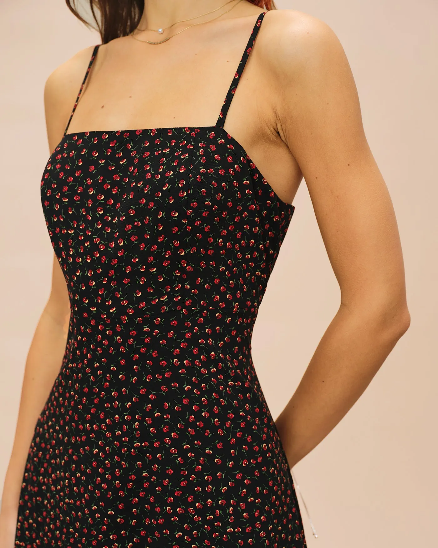 Black Floral Slip A-Line Midi Dress sold by rihoas product image thumbnail 2