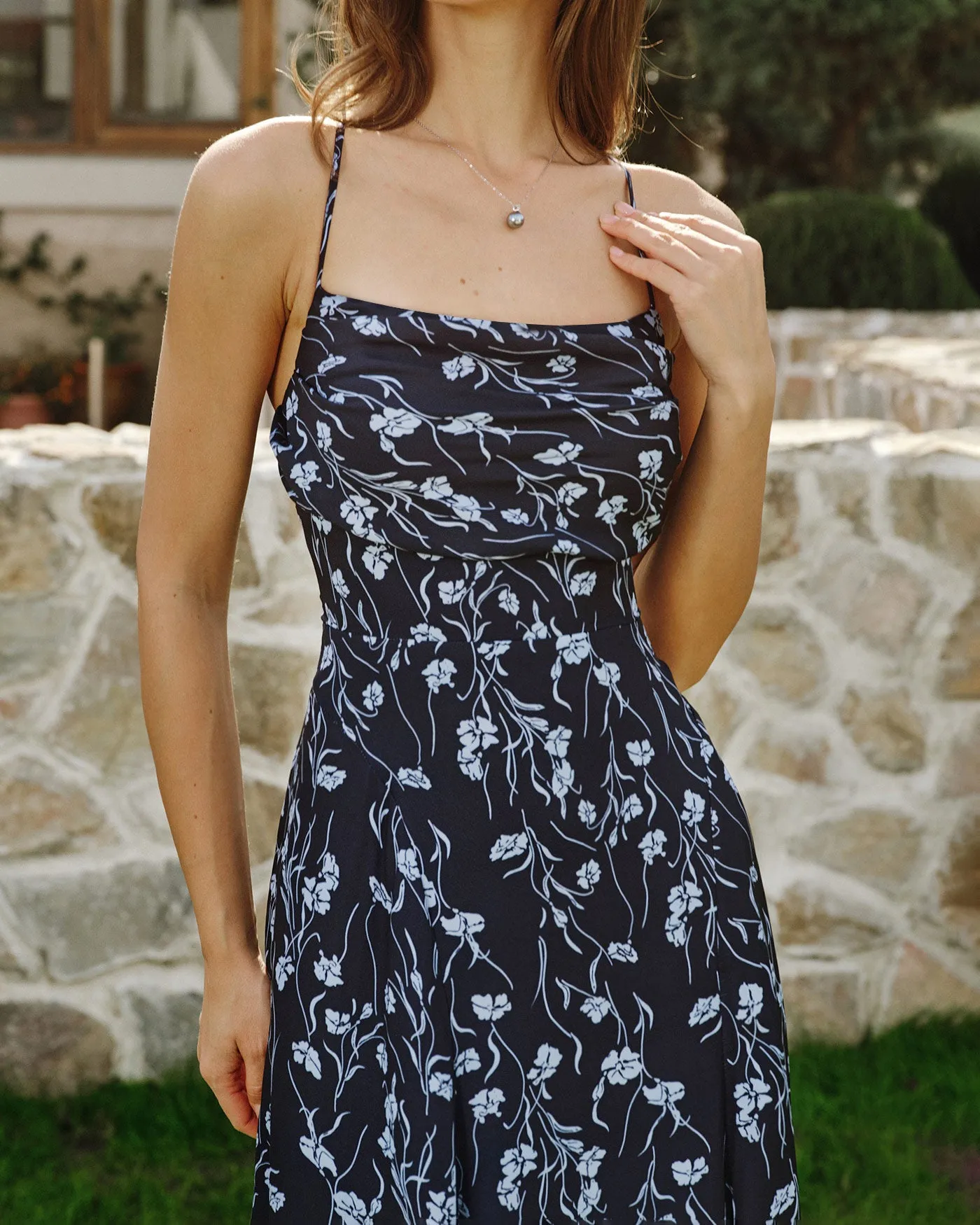 Blue Square Neck Floral Slip Maxi Dress sold by rihoas product image thumbnail 2