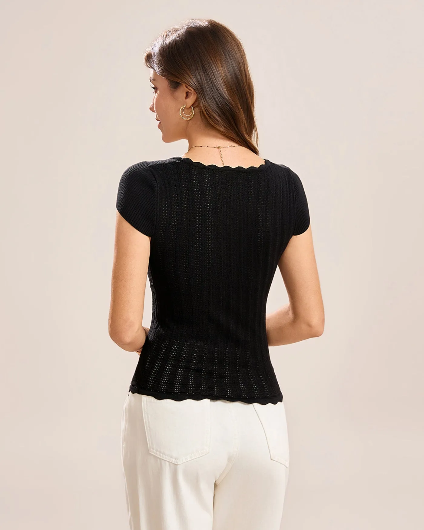 Black U Neck Cap Sleeve Tee sold by rihoas product image thumbnail 4