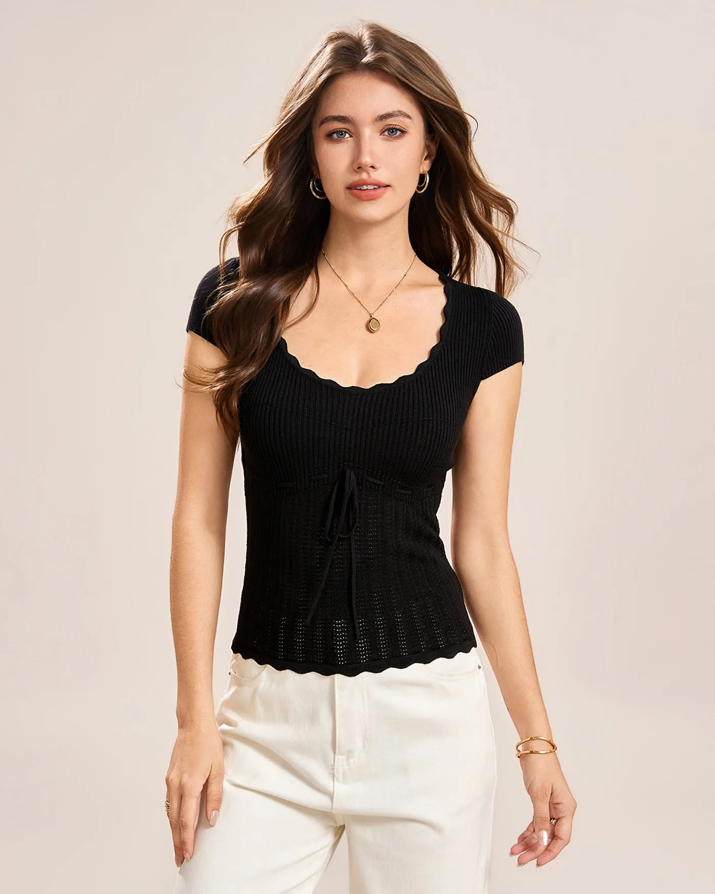 Black U Neck Cap Sleeve Tee sold by rihoas