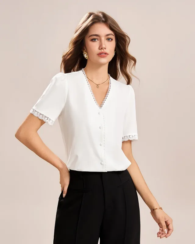 White V Neck Tee sold by rihoas