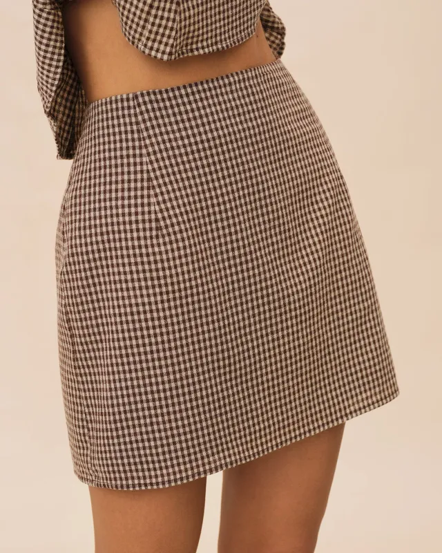 Brown Plaid Cotton Mini Skirt sold by rihoas