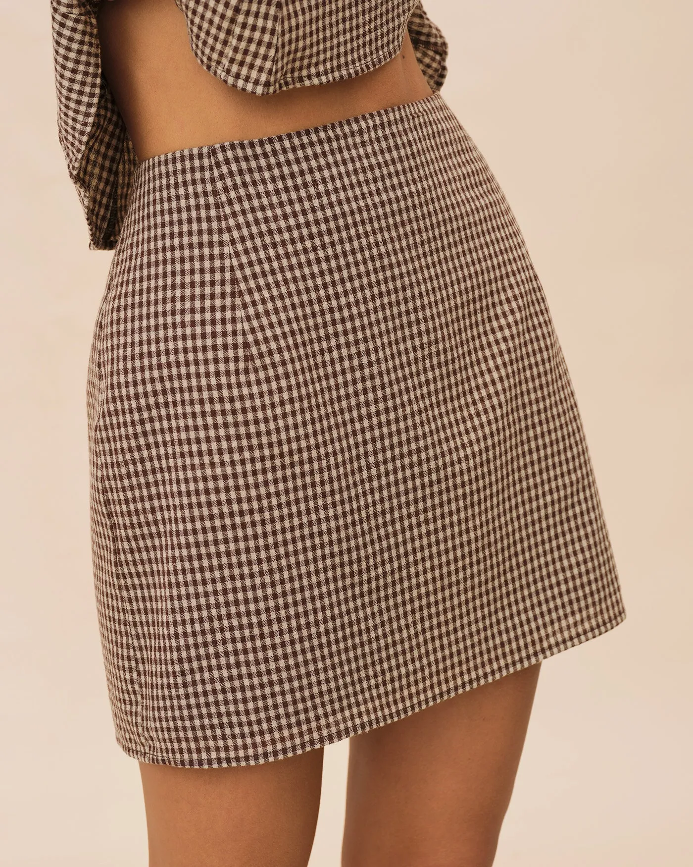 Brown Plaid Cotton Mini Skirt sold by rihoas