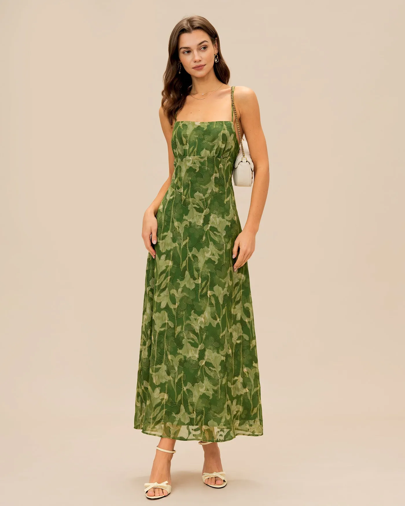 Green Floral X Cross Slip Maxi Dress sold by rihoas product image thumbnail 5