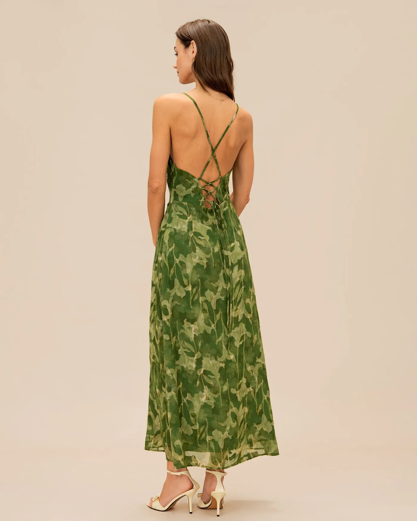 Green Floral X Cross Slip Maxi Dress sold by rihoas product image thumbnail 4