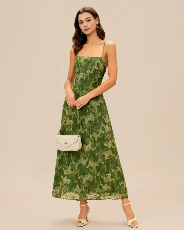 Green Floral X Cross Slip Maxi Dress sold by rihoas