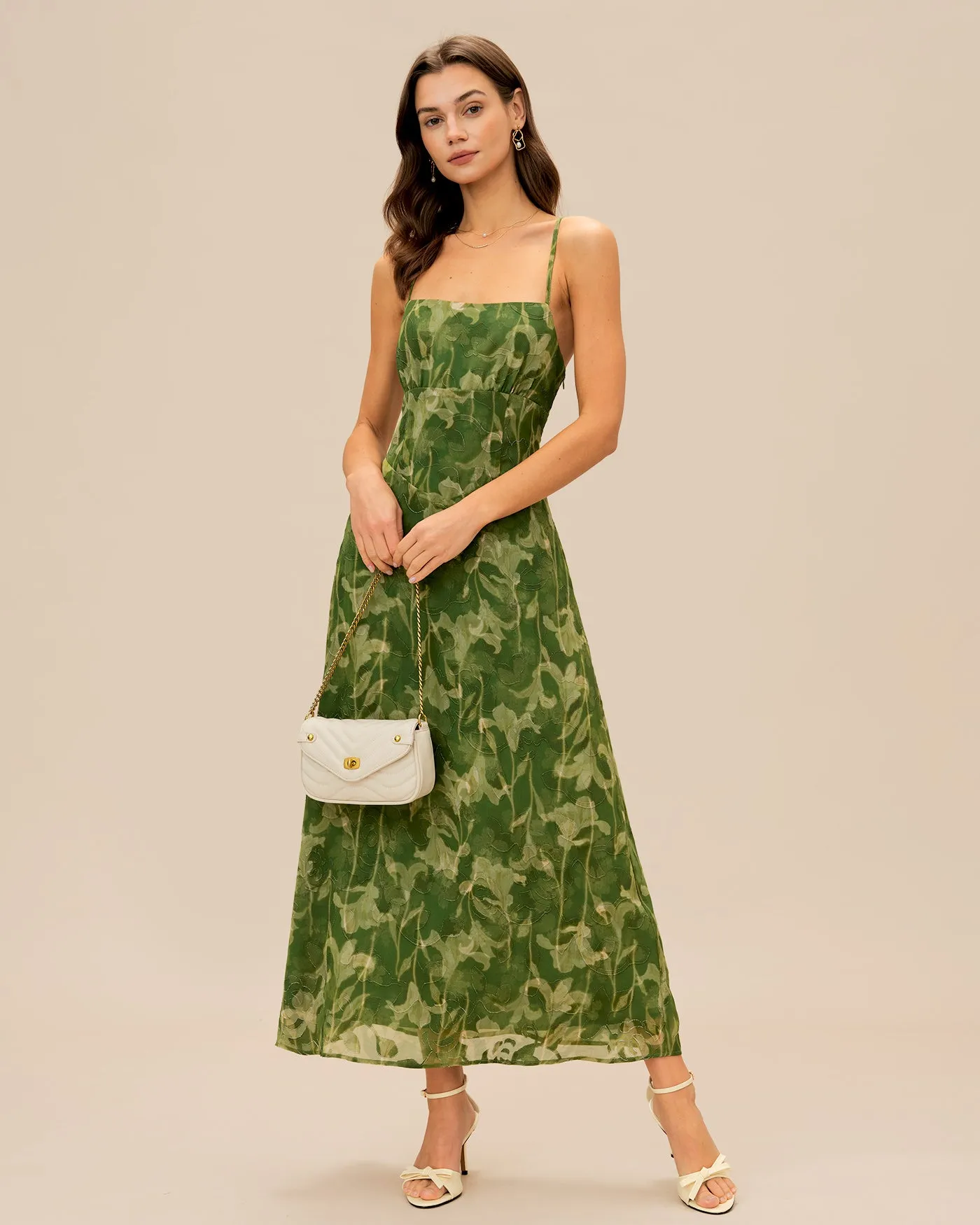 Green Floral X Cross Slip Maxi Dress sold by rihoas