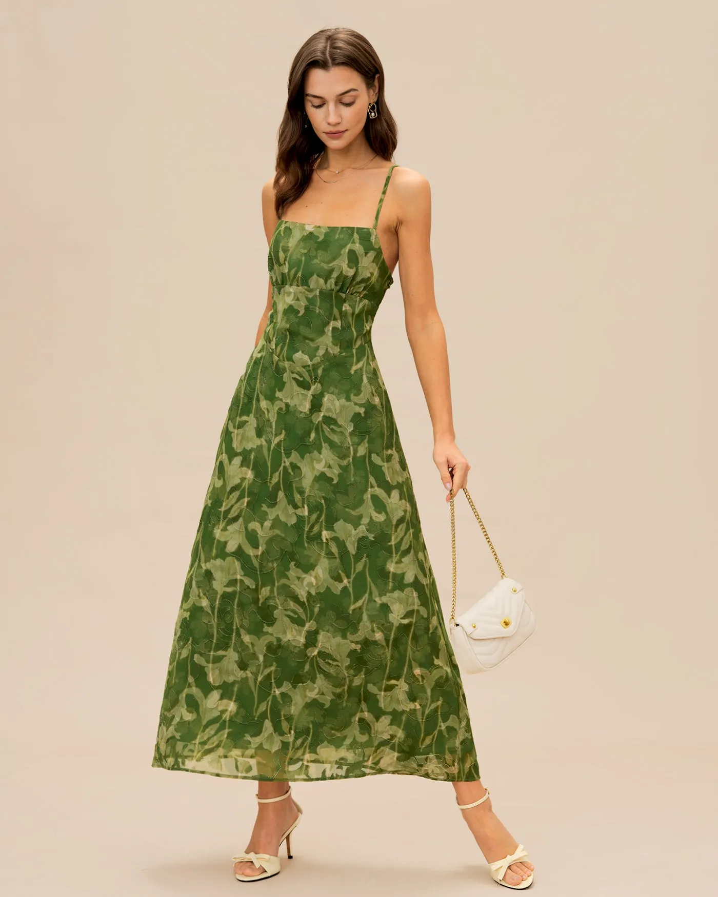 Green Floral X Cross Slip Maxi Dress sold by rihoas product image thumbnail 3