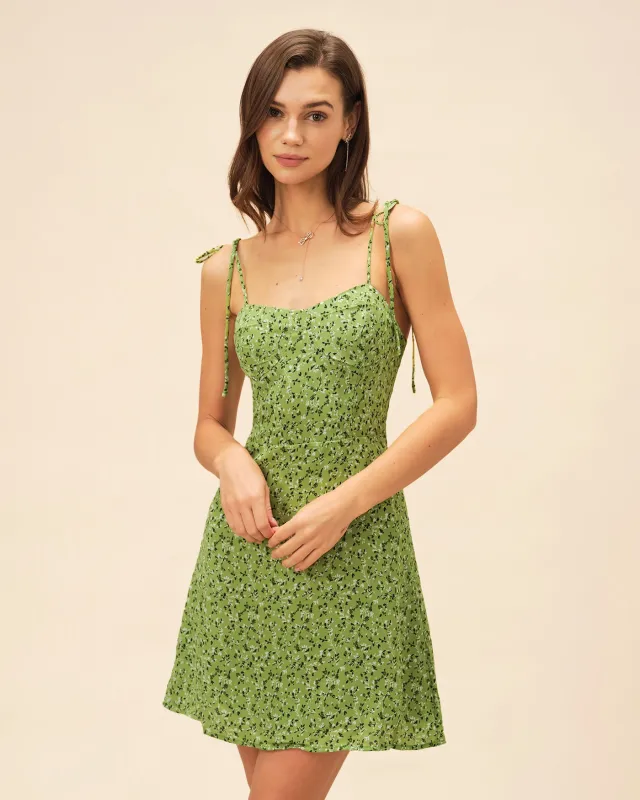 Green Tie Strap Floral Mini Dress sold by rihoas