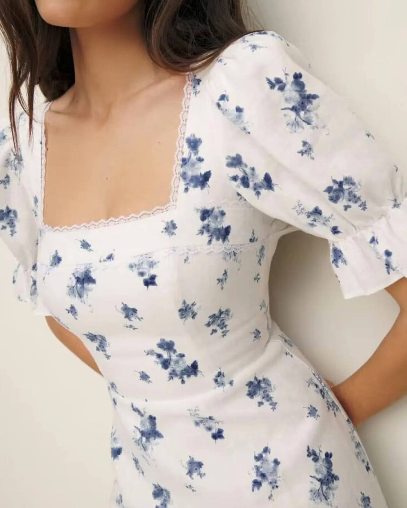 White Square Neck Floral Mini Dress sold by rihoas product image thumbnail 2