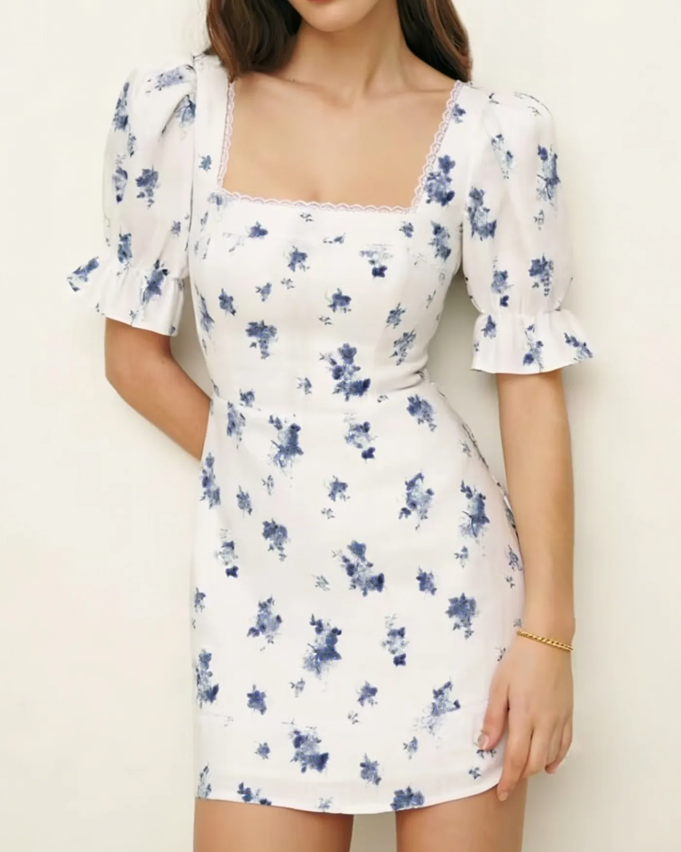 White Square Neck Floral Mini Dress sold by rihoas product image thumbnail 3