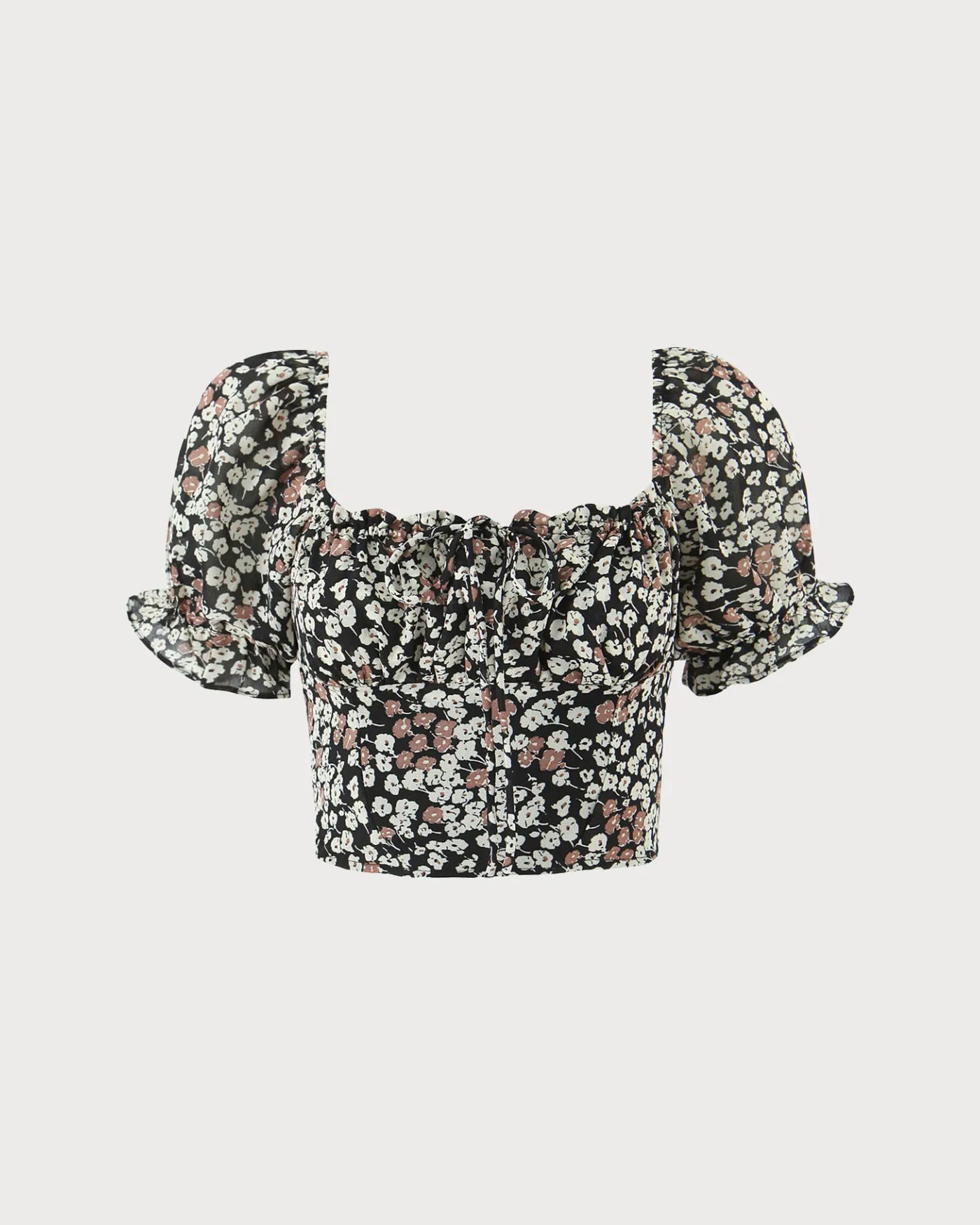 Black Square Neck Floral Tee sold by rihoas