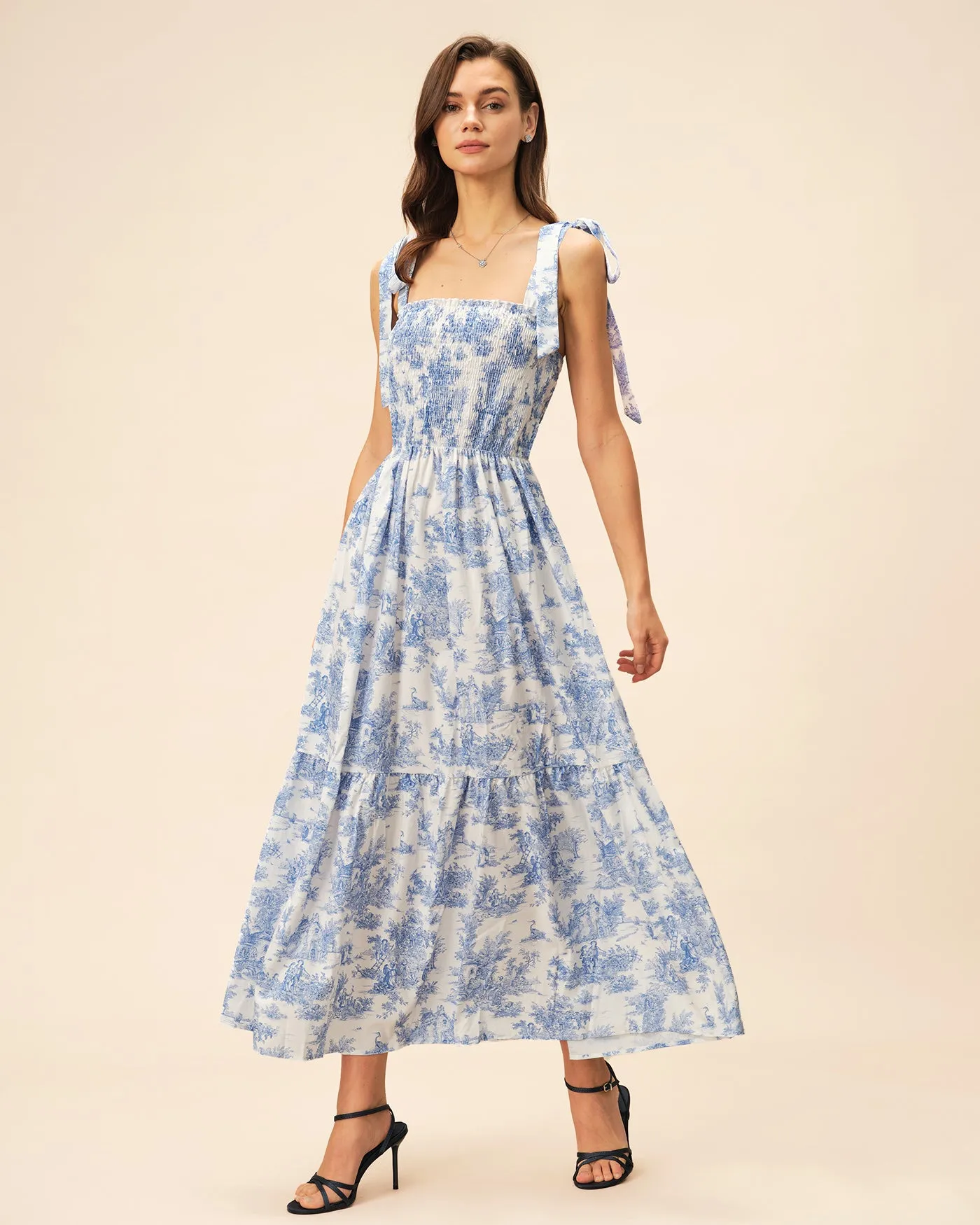 Blue Tie Strap Floral Slip Maxi Dress sold by rihoas product image thumbnail 3