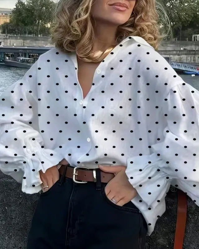 White Polka Dot Collar Shirt sold by rihoas