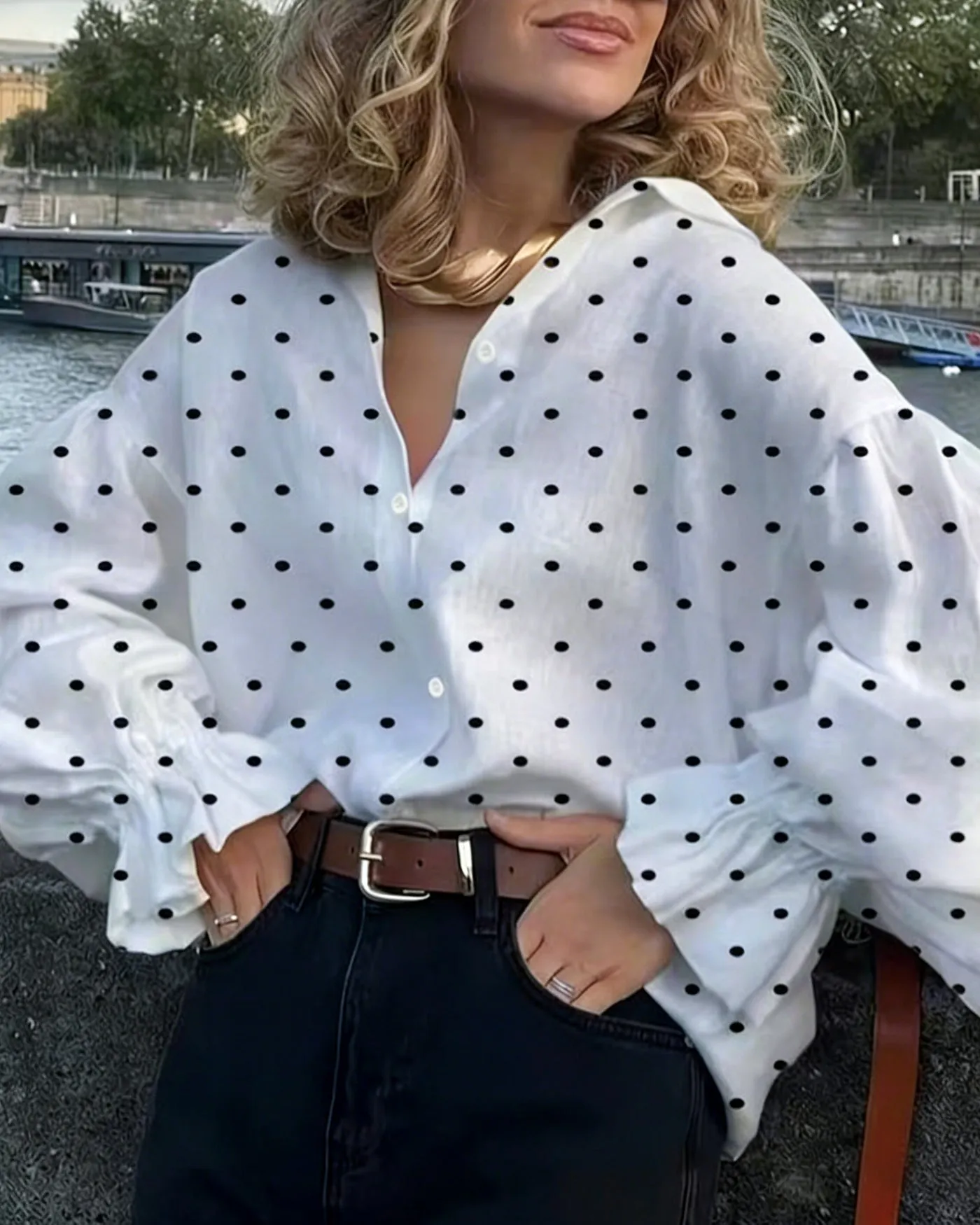 White Polka Dot Collar Shirt sold by rihoas