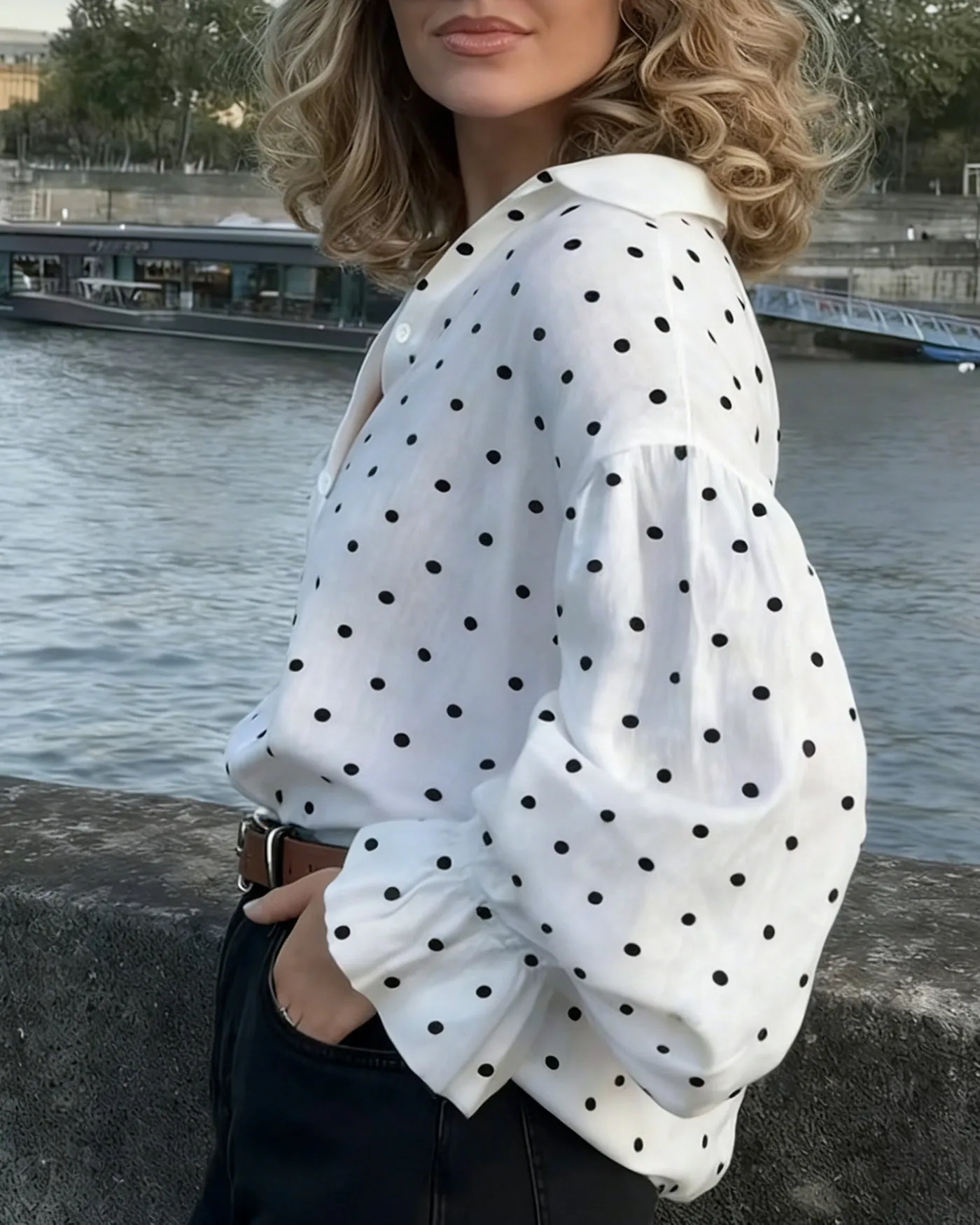 White Polka Dot Collar Shirt sold by rihoas product image thumbnail 3