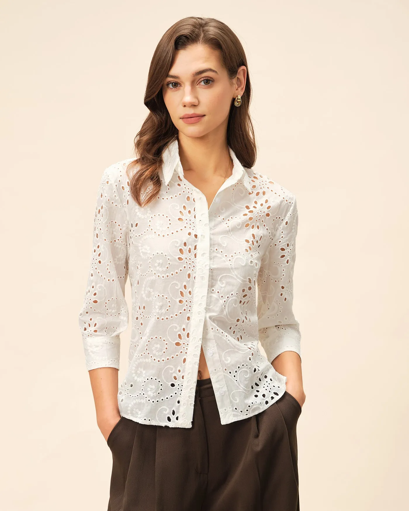 Off White Floral Textured Collar Shirt sold by rihoas