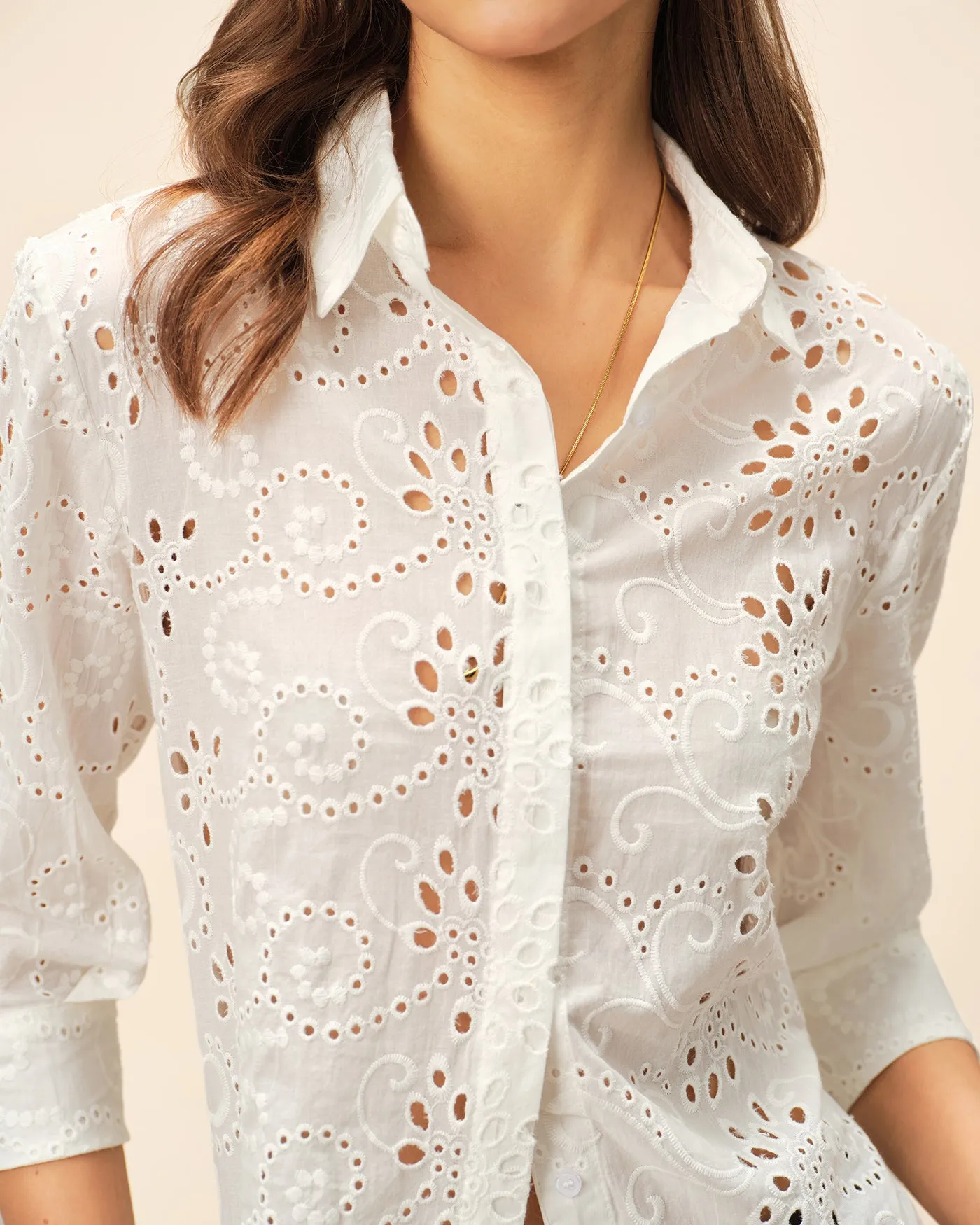 Off White Floral Textured Collar Shirt sold by rihoas product image thumbnail 2