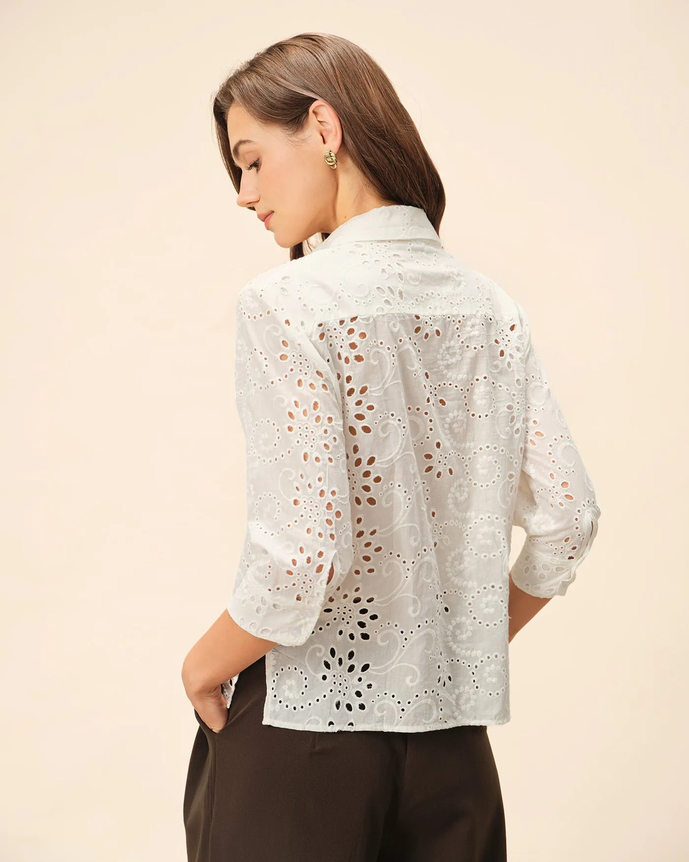 Off White Floral Textured Collar Shirt sold by rihoas product image thumbnail 5