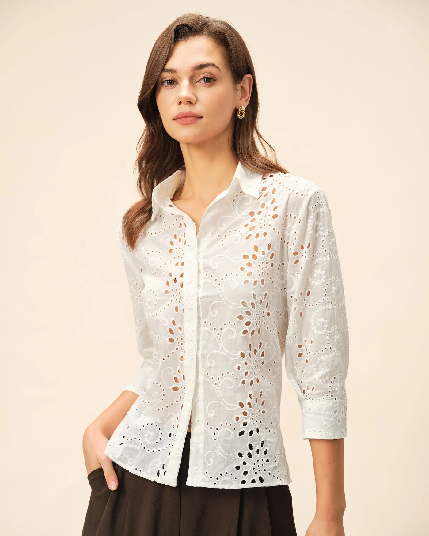 Off White Floral Textured Collar Shirt sold by rihoas product image thumbnail 4