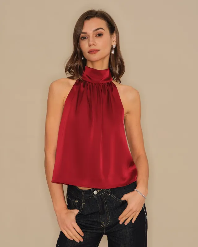Wine Red Turtle Bowknot Satin Tank Top made by rihoas